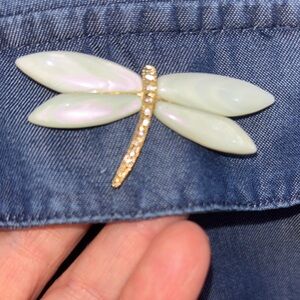 Monet Gold-Tone and Celadon Dragonfly Brooch